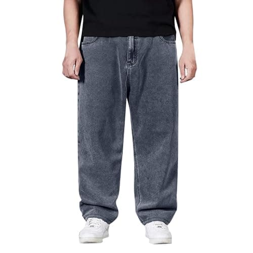 Image of Jeans Oversized Pants Wide Leg Jeans,Straight Fit Jean Regular Fit Denim Pants Sports Elasticated Waist Stylish Hip Hop Streetwear Outwear Men's Durables Work Trousers Grey 46