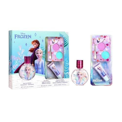 Image of Disney Frozen Natural Kids Perfume & Makeup Gift Set – Eau de Toilette Spray 30ml, Lip Gloss & Eyeshadow Palette with Brush | Vegan & Dermatologically Tested | Safe Beauty Gift Set for Girls Aged 3+