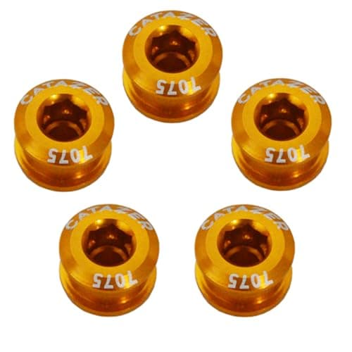 Image of catazer 5 PCS 7075 Aluminum Alloy Single Chainring Bolts Double Chainring Bolts for Road MTB Bicycle Crankset (Gold,Single)
