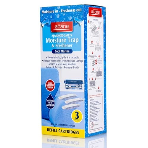 Image of Acana Advanced Safety Moisture Trap & Freshener System Pack of 3 Refills - Dehumidifier for Damp & Mould | Moisture Absorber for your Home, Caravan, Kitchen, Bathroom, Bedroom, Garage, Office