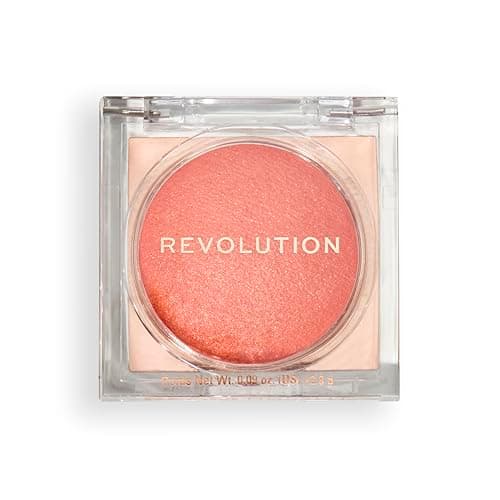 Image of Revolution, Beam Bright Blush, Blendable & Buildable Face Powder Blush, Luminous Finish for Radiant Cheeks, Vegan & Cruelty-Free, Peach Pop, 2.8g