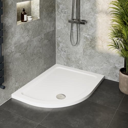 Image of Hydrolux® 1000 x 800 x 45mm White Bathroom Shower Tray for Enclosures Cubicles & Wet Room with Waste, Offset Quadrant Left Hand