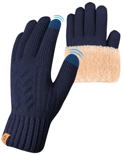 Image of ARFNKIM Winter Thermal Gloves - Fleece Lining Touch Screen Knit Stretchy Warm Gloves for Running Skiing Cycling Riding Hiking Camping - Men Women (Dark blue)