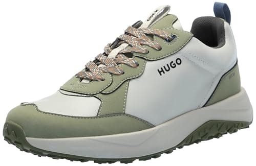 Image of Hugo Men's Running Style Mix Material Sneakers, Spinach Green, 9 UK