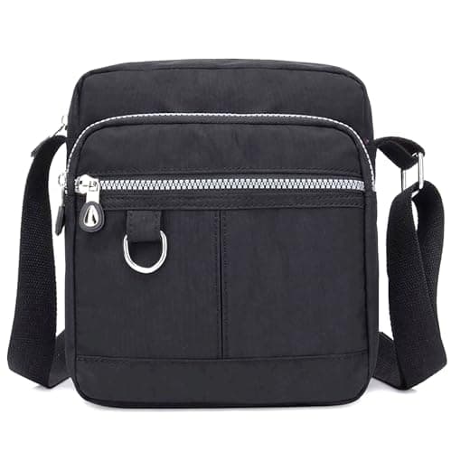 Image of GFM® Women's Nylon Crossbody Bag for Women – Lightweight Waterproof Across Crossover Over Shoulder Cross body Small Medium Holiday Travel Bag Multiple Zip Pockets (NCB-8)(Black)(NCB-9925-KL)