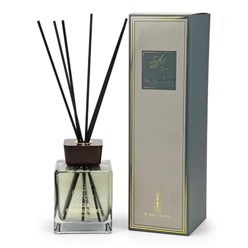 Image of Luxury Reed Diffuser 500ml, Fig & Sandalwood Room Diffusers, Long Lasting Air Fresheners Home Fragrance, Square Glass Bottle with Black Diffuser Reeds for Home, Office, Kitchen & Bathroom