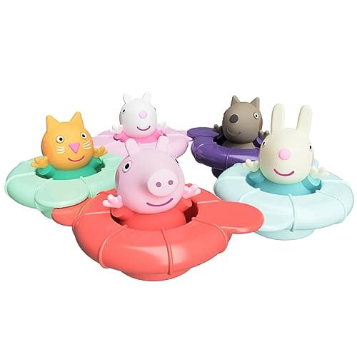 Image of Toomies Peppa’s Pool Party - 5 Floating Connecting Ring Cups with 5 Peppa Pig & Friends Water Squirter Baby Toys - Sensory Toys for Babies +18 Months - Baby Bath Toys & Paddling Pool Toys