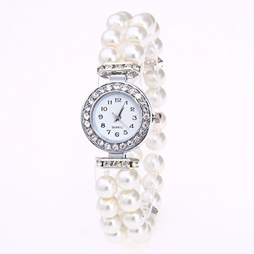 Image of Women Watch for Mother Ramadan Gifts Watch Wrist Watch Women Strap Casual Quartz String Fashion Pearl Women's Watch Watches with Changeable Bands for Women (White, One Size)