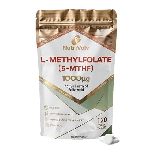 Image of Folate (L-Methylfolate) 1000mcg | 120 Vegan Tablets | 5-MTHF (Vitamin B9) | 4 Months Supply | Active Methylated Form of Folic Acid | One-a-Day | Suitable for Pregnancy, Pure Formula | by NutriVolv