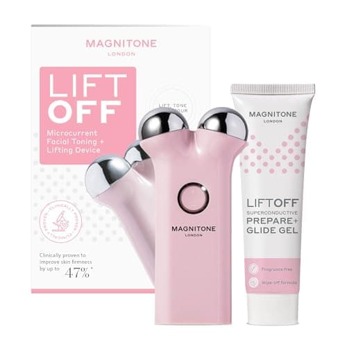 Image of MAGNITONE Lift Off Microcurrent Facial Toning Device, Pink, USB Rechargeable, with Prepare + Glide Superconductive Gel 60ml at Home face Lift (Pink)