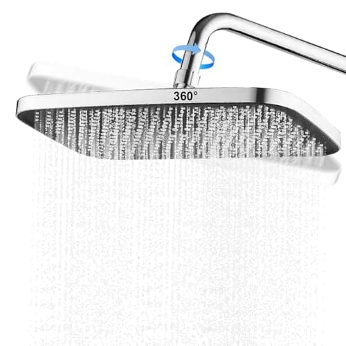 Image of WIYETY 12 Inch Rain Shower Head - 360° Adjustable Overhead Shower, Rectangular Pressure, Shower Head for Bathroom, Silver, 31 x 21 cm