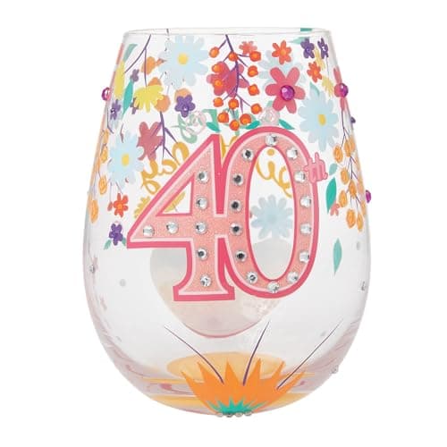 Image of Enesco Lolita Happy 40th Birthday Stemless Wine Glass Drinking Glasses