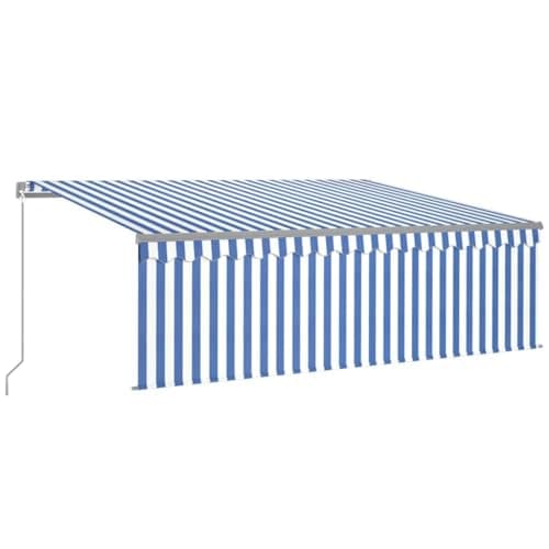 Image of vidaXL Manual Retractable Awning with Blind&LED Outdoor Living Door Awning Folding Arm Patio Garden Awning Manual Retractable 4.5x3m Blue&White