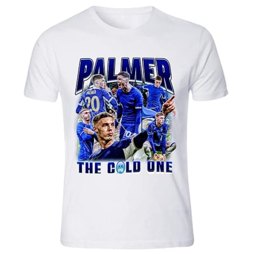 Image of Cole Palmer 'The Cold One' England & Blues Football Player T-Shirt, Cold Palmer Tee in Adults & Kids Sizes Unisex Cotton Design (UK, Alpha, One Size, Regular, Regular, M, White)