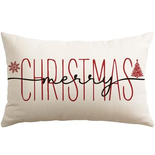 Image of JOTOM Christmas Cushion Cover 30x50 cm Merry Christmas Decor Throw Pillow Cover 12x20 Inch Winter Holiday Lumbar Cushion Case Decoration for Sofa Couch Bed (Red Black)