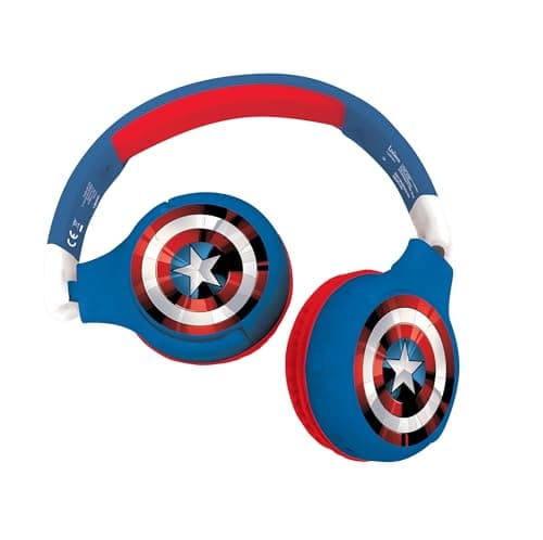 Image of LEXIBOOK, The Avengers, 2-in-1 Bluetooth Headphones for Kids - Stereo Wireless Wired, Kids safe for Boys Girls, Foldable, Adjustable, red/blue, HPBT010AVLXB