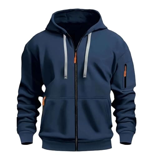 Image of LBL Men's Hoodies Casual Pullover Hooded Sweatshirt Long Sleeve Full Zip Hoody Tops With Kangaroo Pocket APH104 Navy XL