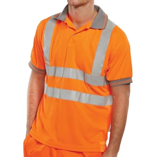 Image of Beeswift - Short Sleeve Hi Vis Polo Shirt - Certified Orange Hi Vis Shirt - 100% Polyester T Shirt - Work Wear, Womens and Mens Workwear - Polo Shirts for Work, Reflective Clothes - Size L