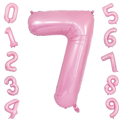 Image of Pink 7 Balloons Pink 7 Balloons Helium Mylar Digital Balloons 40 Inch Foil Balloon Birthday Party and Anniversary Decorations Supplies (Pink Number 7）