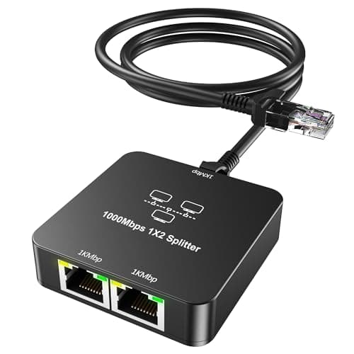 Image of uhddadi Ethernet Splitter 1 to 2 Out, 1000Mbps High Speed Network Switches with Cat 6 Ethernet Cable, Gigabit Internet Splitter Connector for Cat 5/5e/6/7/8 Cable, Black