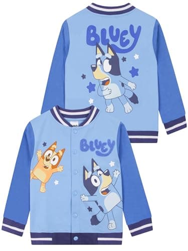 Image of Bluey Boys Bomber Jacket, Long Sleeve Boys Jacket, Cotton Baseball Jackets For Summer, Blue 2-3 Years