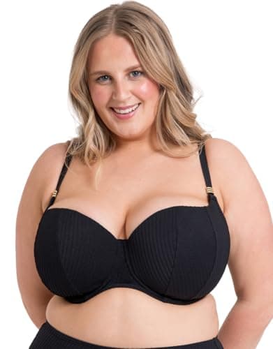Image of Curvy Kate Jet Set Padded Balcony Bikini Top Black 40GG