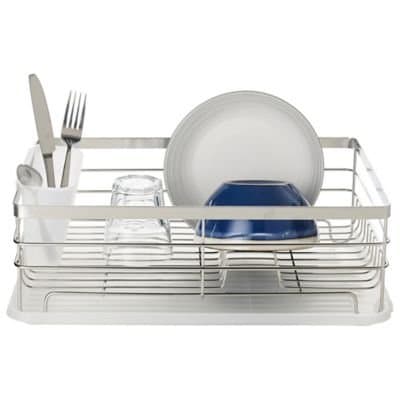 Image of lakeland Contemporary, Modern Stainless Steel Dishrack With Detachable Tray, 44 x 32cm
