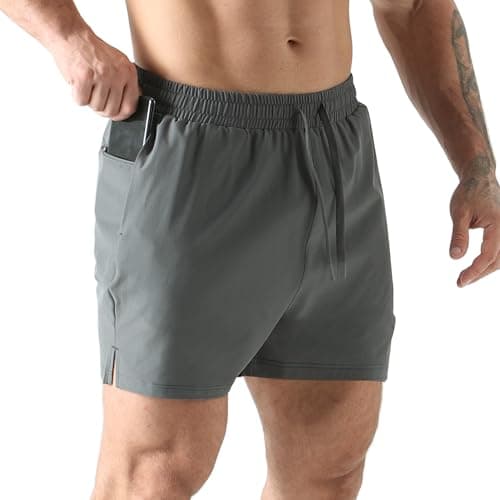 Image of Jupmov Men's Gym Running Shorts with Zipper Pocket 5 Inch Lightweight Stretch Athletic Workout Shorts(Dark Grey,XL)