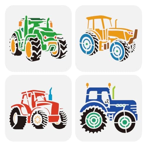 Image of FINGERINSPIRE 4 Styles Tractors Stencil, 4 Pcs Reusable Plastic Tractors Painting Template, 15x15cm, for Wood, Wall, Fabric, Furniture