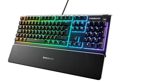Image of SteelSeries Apex 3 - Gaming Keyboard - Silent Gaming Keyboard - 10-Zone RGB Illumination - IP32 Water & Dust Resistant - Premium Magnetic Wrist Rest - English QWERTY Layout , Black