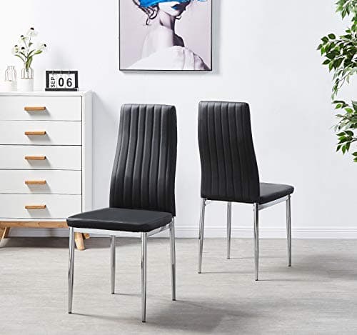 Image of Furnizone UK MONZA DINING CHAIRS SET OF 2 FAUX LEATHER WITH CHROME METAL LEGS (Black)