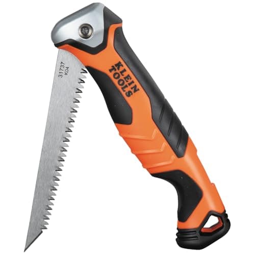Image of Klein Tools 31737 Folding Jab Saw/Drywall Hand Saw with Lockback at 180 and 125 Degrees and Tether Hole