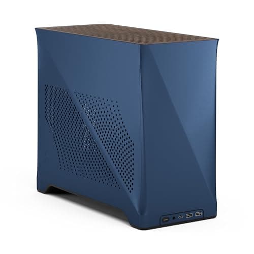 Image of Fractal Design Era 2 ITX PC Case in Midnight Blue – Sleek Anodized Aluminum, Solid Walnut Top, Supports 3-Slot GPUs, PCIe 4.0 Riser Cable included