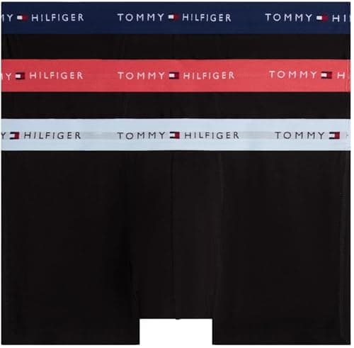 Image of Tommy Hilfiger Men’s 3 Pack Trunks with Logo Waistband, Multicolor (Frs Cran/Swt Blu/Nght Sky), XXL