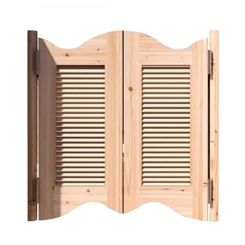 Image of Unpainted Wooden Swing Door, 2-Panel Sa Door with Metal Hins, Automatic Close Cafe Door for Bar, Porch, Entry Counter (113x90cm)