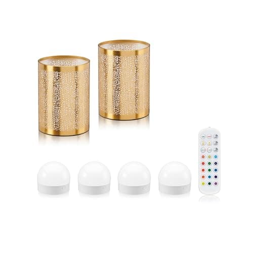Image of Auraglow Rechargeable Wireless LED Table Lamp with Remote – Battery-Powered, Dimmable, Colour-Changing, Cordless for Restaurants, Bars & Homes (Brass, 2 Lamps, 4 Light Sources, 1 Remote)
