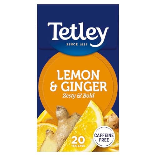 Image of Tetley Zingy Lemon & Ginger Herbal Tea Bags - Naturally Caffeine-Free - Perfectly Balanced Citrus & Spice Infusion - Ideal for Relaxation - Rainforest Alliance Certified - 20 Teabags (1 Pack)