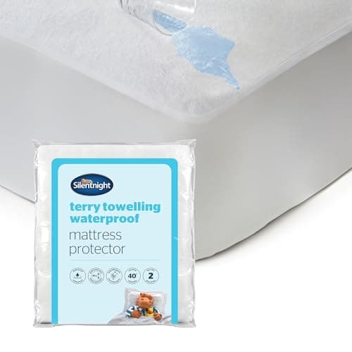 Image of Silentnight Terry Towelling Waterproof Mattress Protector - Supersoft 100% Cotton - Breathable & Absorbent Rustle-Free Deep Fitted Skirt - Bed Protection - Hypoallergenic & Machine Washable, Single