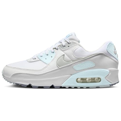 Image of Nike Womens Air Max 90 Sneaker, White Light Silver Glacier Blue, 5.5 UK