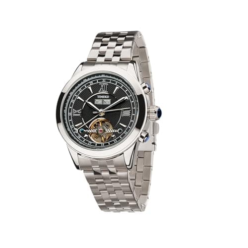 Image of TIME100 Men's Automatic Watch Self Winding Mechanical Movement Watches, 30M Waterproof Stainless Steel Strap, Day Date Month Display, Skeleton Watches for Men (Black)