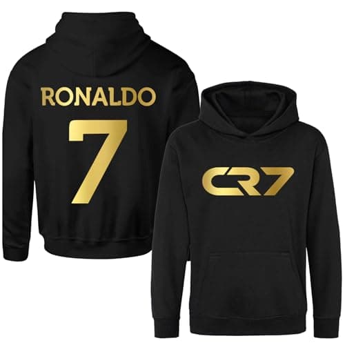 Image of Ronaldo CR#7 Kids Hoodie - Youth Football Jumper Inspired Ronaldo Jersey 2023 Kids Football Hoodie (7-8 YEARS) Black