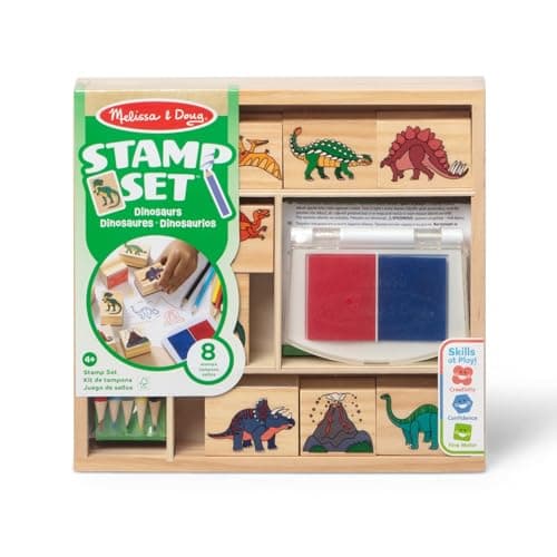 Image of Melissa & Doug Dinosaur Stamp Set with Colouring Pencils for Children | Arts and Crafts for Children Age 4+ | Wooden Stamps for Kids | Dinosaur Toys for Boys Gifts | Art Set Gift - FSC Certified