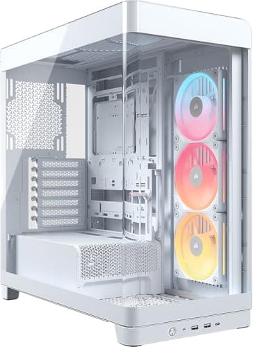 Image of CORSAIR FRAME 4500X LX-R RGB LINK Panoramic Glass Mid-Tower PC Case – InfiniRail Mounting System, Fits Dual 360mm Radiators, GPU Anti-Sag, 3x LX120R RGB LINK Fans Included – White