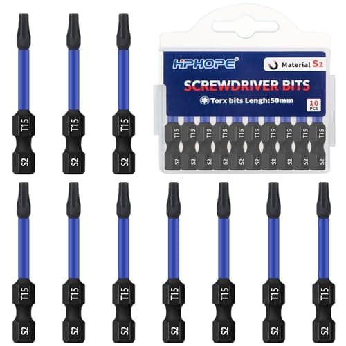 Image of HPHOPE T15 Screwdriver Bit Set 10Pcs, Torx Bits T15, 1/4" Hexagon Bit, Length: 50mm