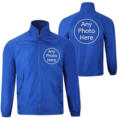 Image of WUWWUT Custom Men's Windbreaker Jacket Personalised with Logo Photo Waterproof Raincoat for Team Outdoor Activities