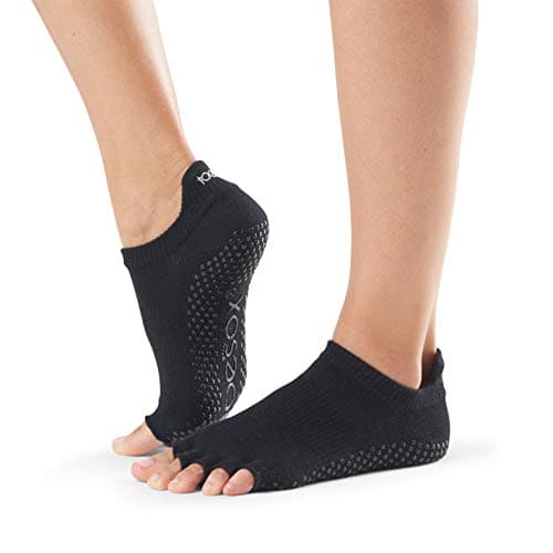 Image of ToeSox TOESL Unisex Adult Half Toe Low Rise Yoga & Pilates Grip Sock - Black, L