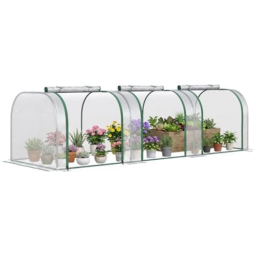 Image of Outsunny PVC Tunnel Greenhouse Green Grow House Steel Frame for Garden Backyard with Zipper Doors 295x100x80 cm, Clear