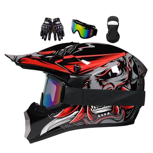 Image of Youth Kids Motocross Offroad Street Dirt Bike Helmet, Full Face Motorcycle Helmets, Adult Dirt Bike Helmets Motocross ATV BMX MX Offroad Helmet, With Goggle Gloves(M(54-55CM))