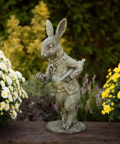 Image of White Rabbit Garden Figure | Alice in Wonderland Heavy Resin Home Ornament Statue