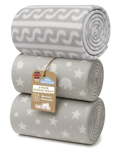 Image of Soft Touch Newborn Essentials Baby Fleece Blanket Set – 3x 75x75cm Micro Plush for Comfort in Car Seat, Cot & Pram – Unisex for Baby Boys & Girls